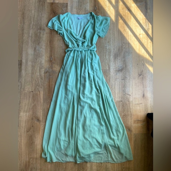 Baltic Born Sage Green Maxi Dress Size M | Wrap Flutter Sleeve Bridesmaid Boho - Picture 1 of 5